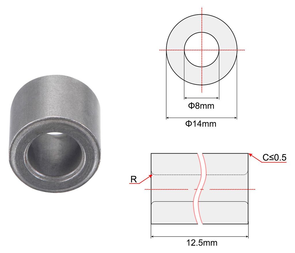 Gleitlager Selbstschmierende Buchse aus gesintertem Eisen 8x14x12.5mm