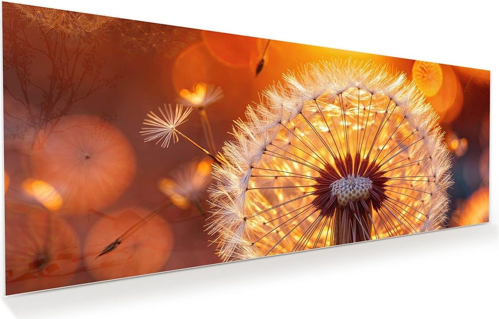 Glasbild 150x60cm in XXL für Wohnzimmer, Schlafzimmer Motiv Leuchtender Loewenzahn