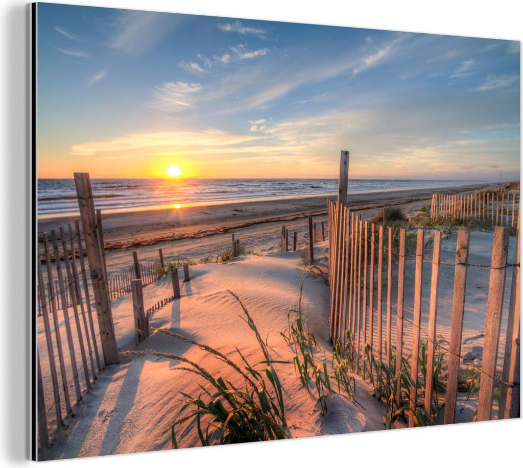 MuchoWow Wanddekoration Metall Metallbild Wandkunst 60x40 cm Strand - Meer - Düne - Sonnenuntergang - Landschaft MuchoWow Aluminium Gemälde - Gem...