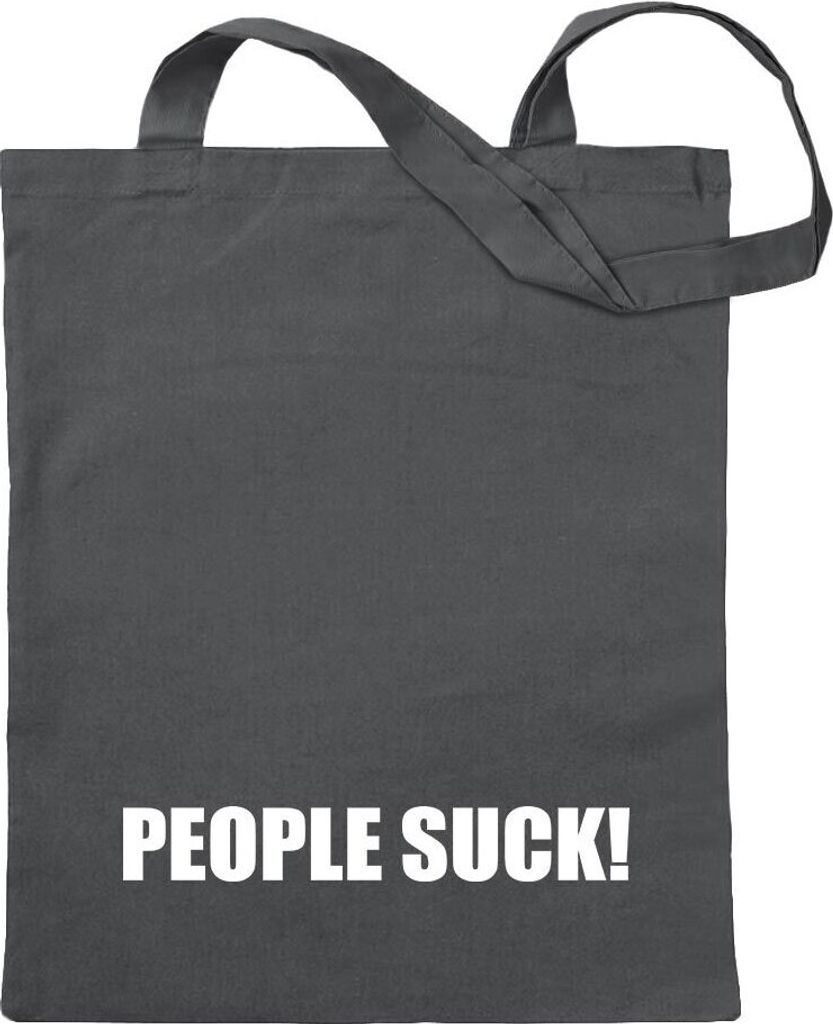 Kiwistar - Baumwolltasche - stahlgrau - People Suck! - Tragetasche Stoffbeutel Umhängetasche Langer Henkel