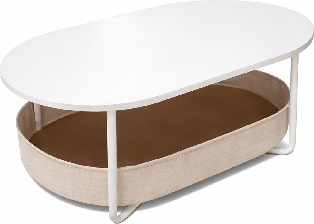 Relaxdays Couchtisch, mit Stoffkorb, oval, Beistelltisch Produktbild 