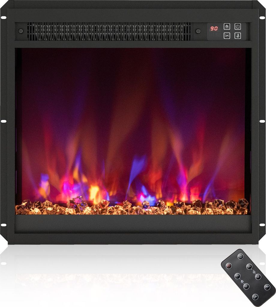 COSTWAY Elektrokamin 1500W mit Heizung, 17-32°C Thermostat, Einbaukamin Wandkamin mit Fernbedienung, Timer, einstellbare 3D-Flammeneffekt 49x12x45cm