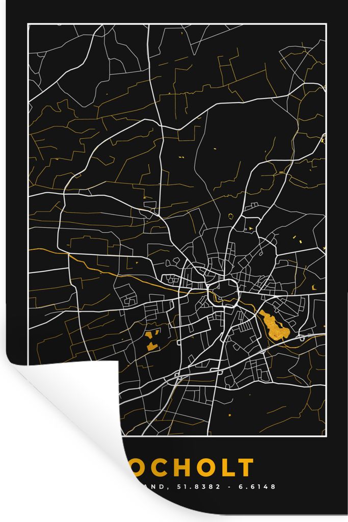 MuchoWow Wandtattoo Wandsticker Wandaufkleber Gold - Deutschland - Karte - Stadtplan - Bocholt 60x90 cm Selbstklebend und Repositionierbar - Stic...