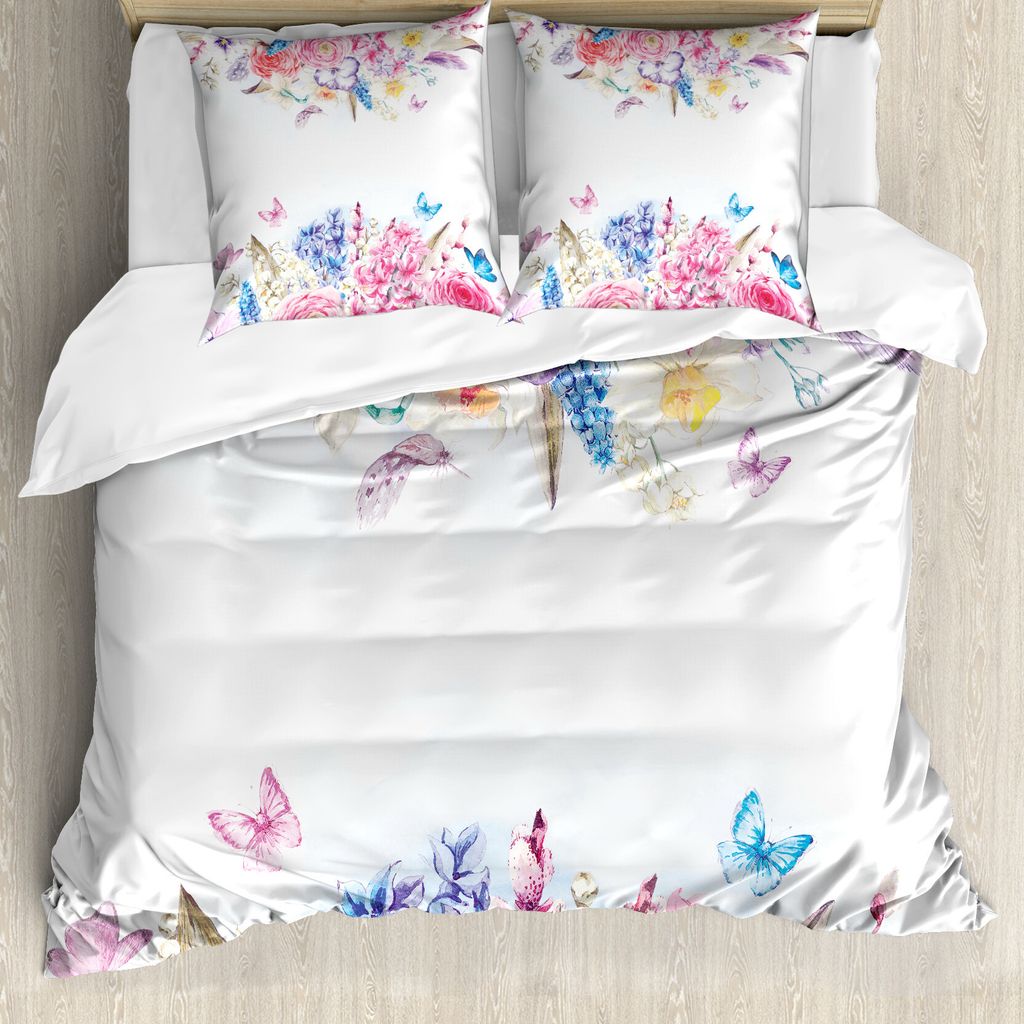 ABAKUHAUS Shabby Flora Bettbezug, Rosen-Blumen-Gänseblümchen, Milbensicher Allergiker geeignet mit Kissenbezügen, 200 cm x 200 cm - 80 x 80 cm, ...