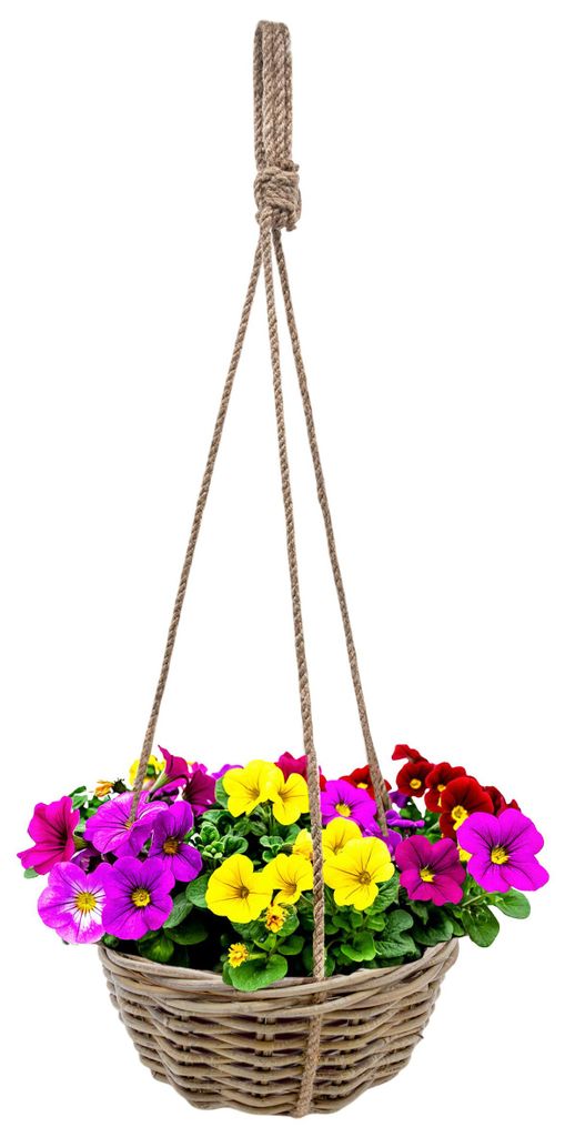 Rattan Blumenampel shabby chic mit Folie - 30cm - Weide Hängeampel mit Naturkordel zum Hängen - Pflanzkorb Blumenkorb