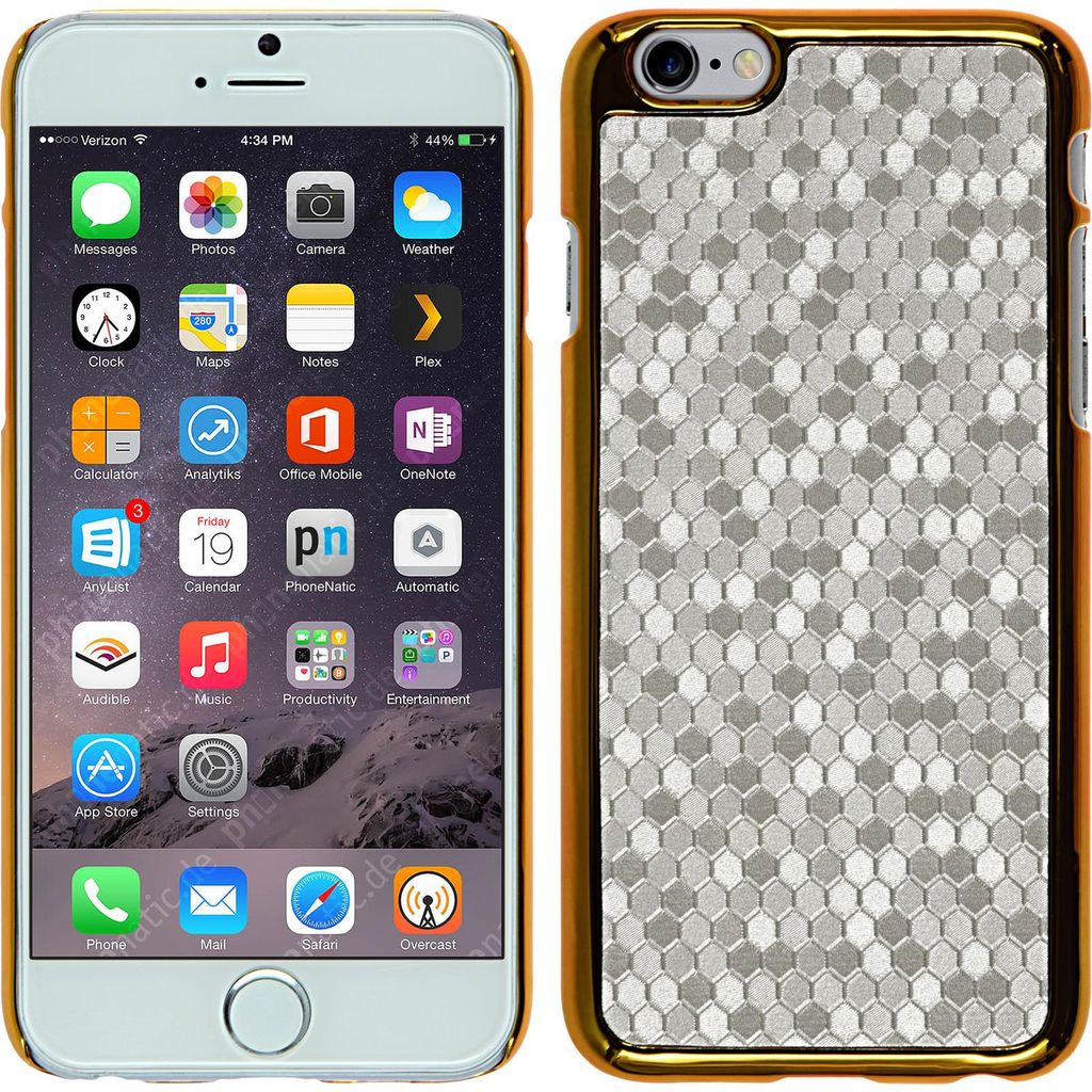 PhoneNatic Case kompatibel mit Apple iPhone 6 Plus / 6s Plus - Hülle silber Hexagon Hard-case + 2 Schutzfolien