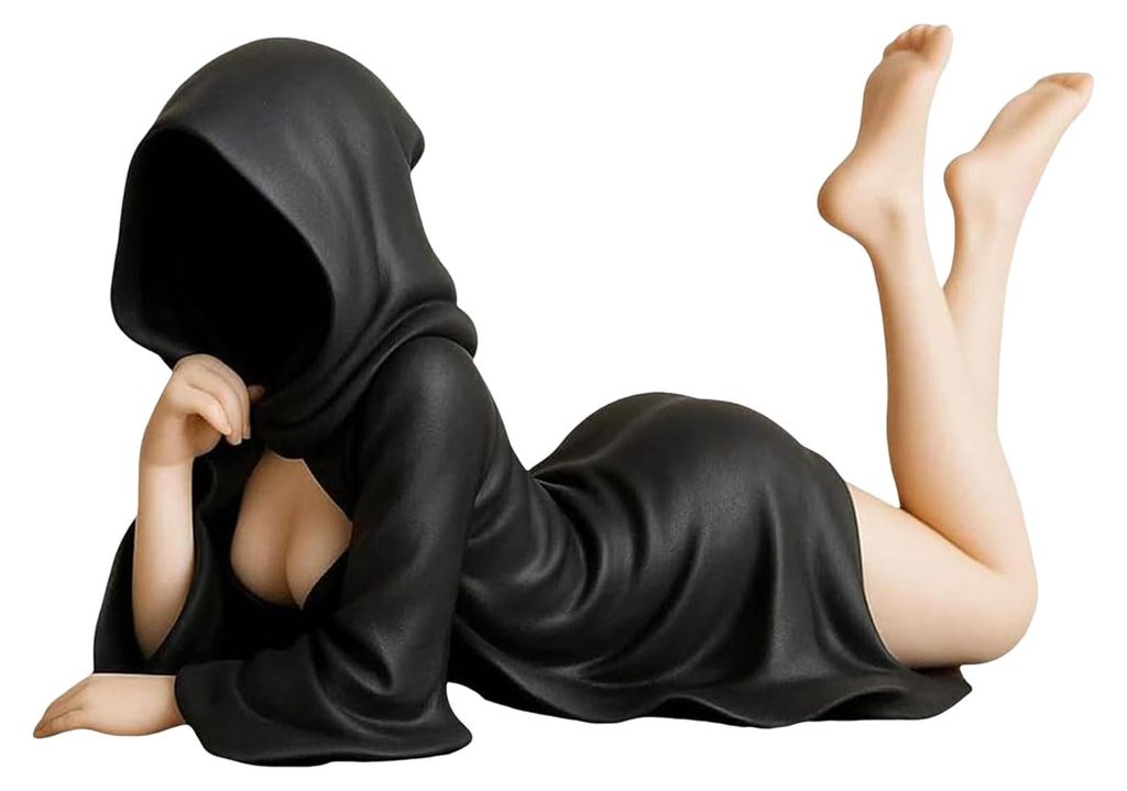 Gotische Bücherregal-Skulptur, sexy schwarze Robe, weibliche Figur aus Kunstharz, gruselige Frauenfigur für Halloween-Tischdekoration L