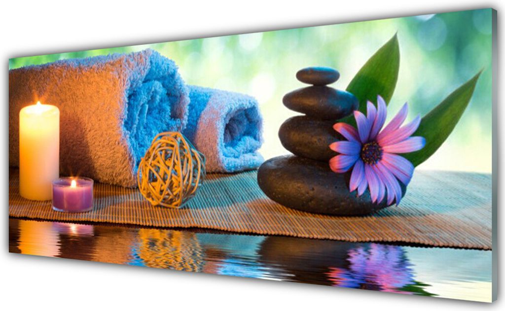 Küchenrückwand aus Glas 125x50cm Spritzschutz Kerzen Tücher Steine Blume Spa