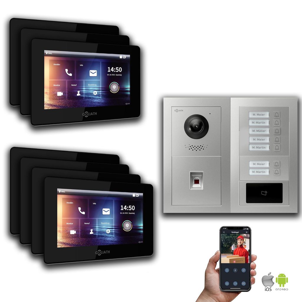 Goliath IP Video Türsprechanlage: 7-Zoll 7 Familienhaus, Fingerprint, RFID, Silber : 7 Zoll Schwarz : Unterputzdose Monitor Farbe: 7 Zoll Schwarz ...