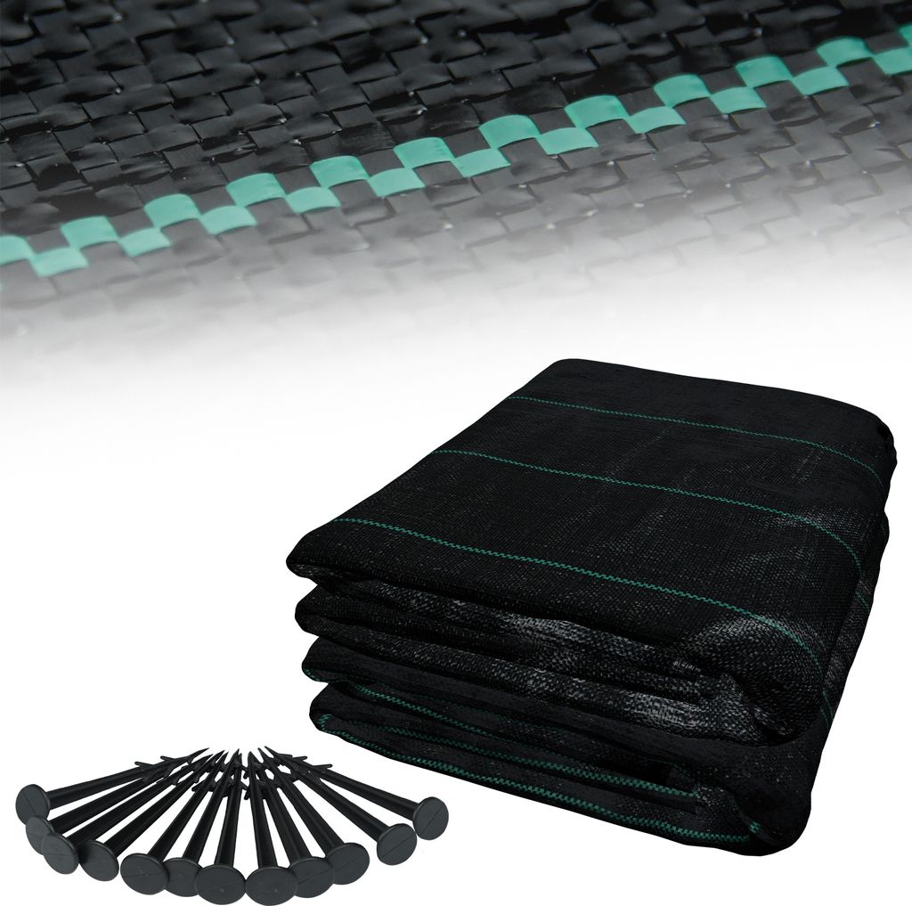 YUENFONG Unkrautvlies Anti-Unkrautgewebe Gartenvlies, Unkrautvlies wasserdurchlässig 100g/m², Anti UV mit Stabilität Erdspieße, Schwarz, 2×25m