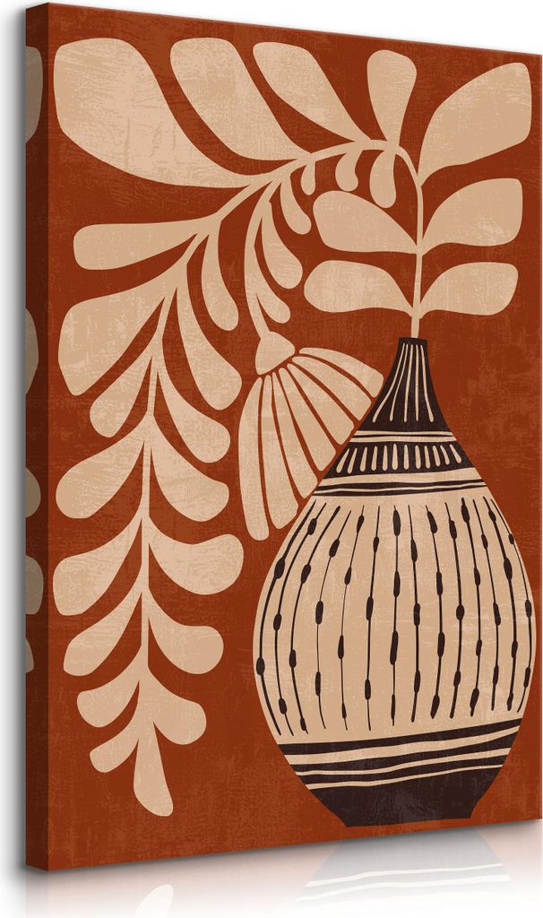 Muralo Leinwandbild Canvas BLUMEN Blätter Krug Abstraktion Wandbild Boho Stil Br. 80cm x Hö. 120cm