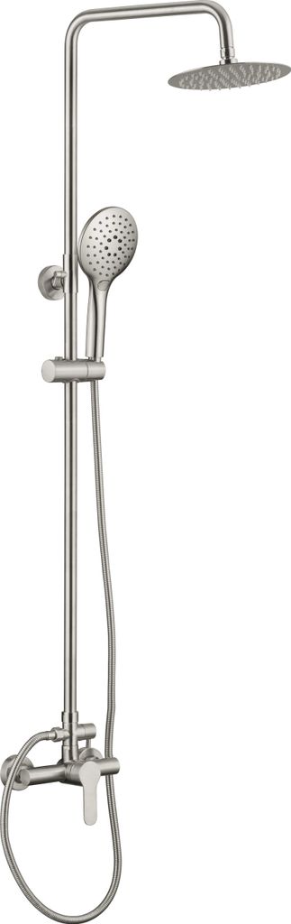 Deante LUPO Duschsystem mit Mischbatterie – Stahl Gebürstet – Ø 20 cm Regendusche – 3 Strahlarten – Inox-Look