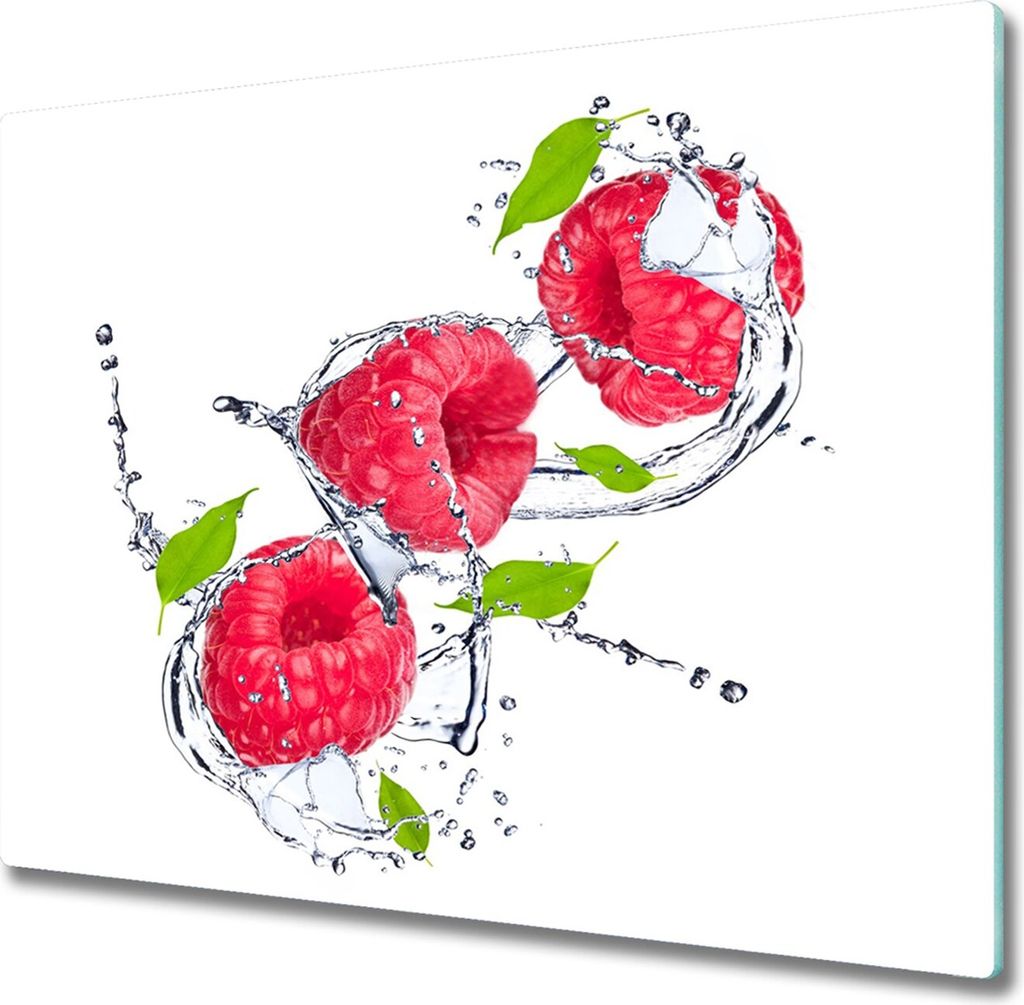 Glas Herdabdeckplatte 60x52 cm Spritzschutz Glasabdeckplatte Schneidebrett Himbeere und Wasser