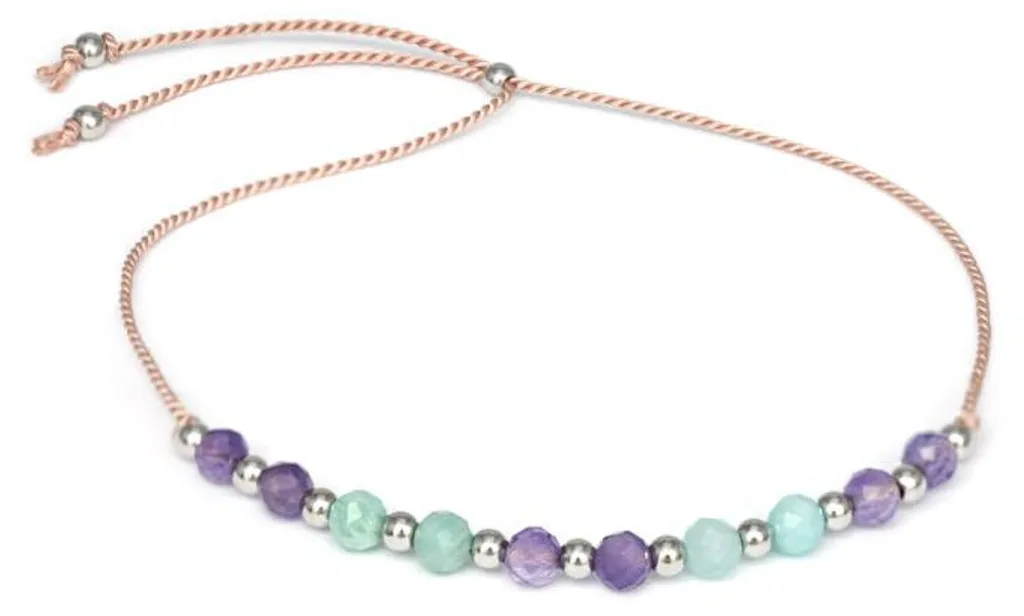 Bracelet cordon HE25R3S-LP avec perles en améthyste et amazonite naturelle