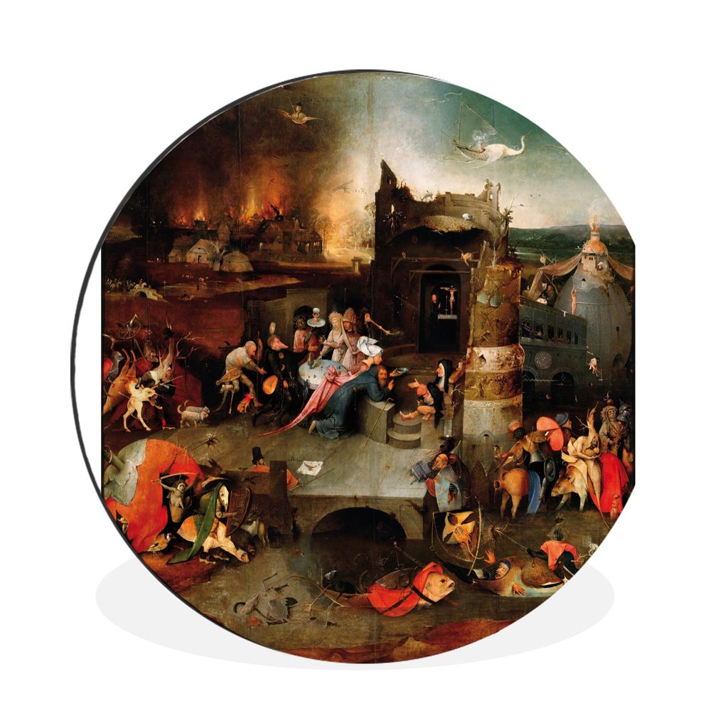 MuchoWow Aluminium Wandkreis Versuchung des Heiligen Antonius - Gemälde von Hieronymus Bosch Ø 90 cm Wanddeko Modern Wohnzimmer - Mauerkreis - ...