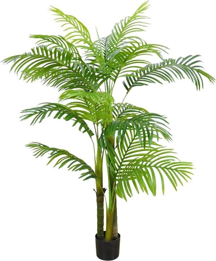 Künstliche Palme Kunstpalme grün - Topfpflanze - 150 cm - Im Topf - Bodenaufstellung - PE-Material - Realistische Blätter und Stämme - Für außen