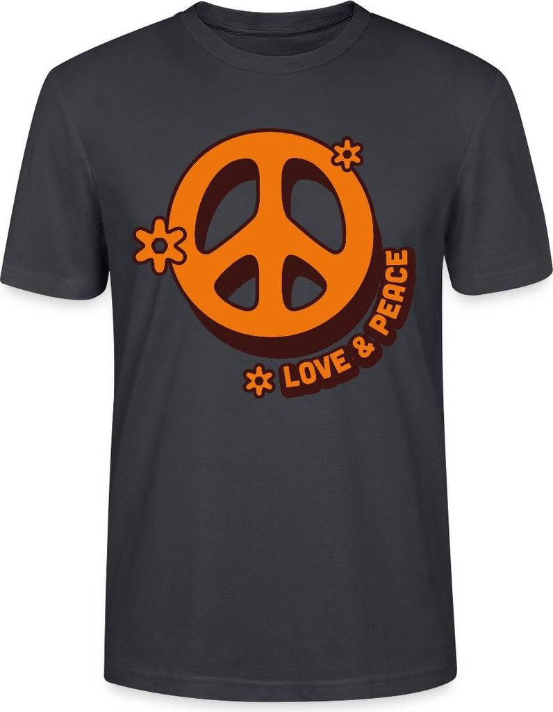 Spreadshirt Love And Peace Retro Hippie Style Design Y2K Uni Bio T-Shirt, M, Dunkles Graublau