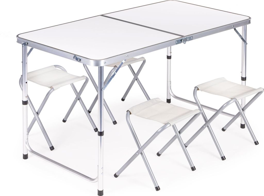 Wandertisch, Klapptisch, 4 Stühle Weiß