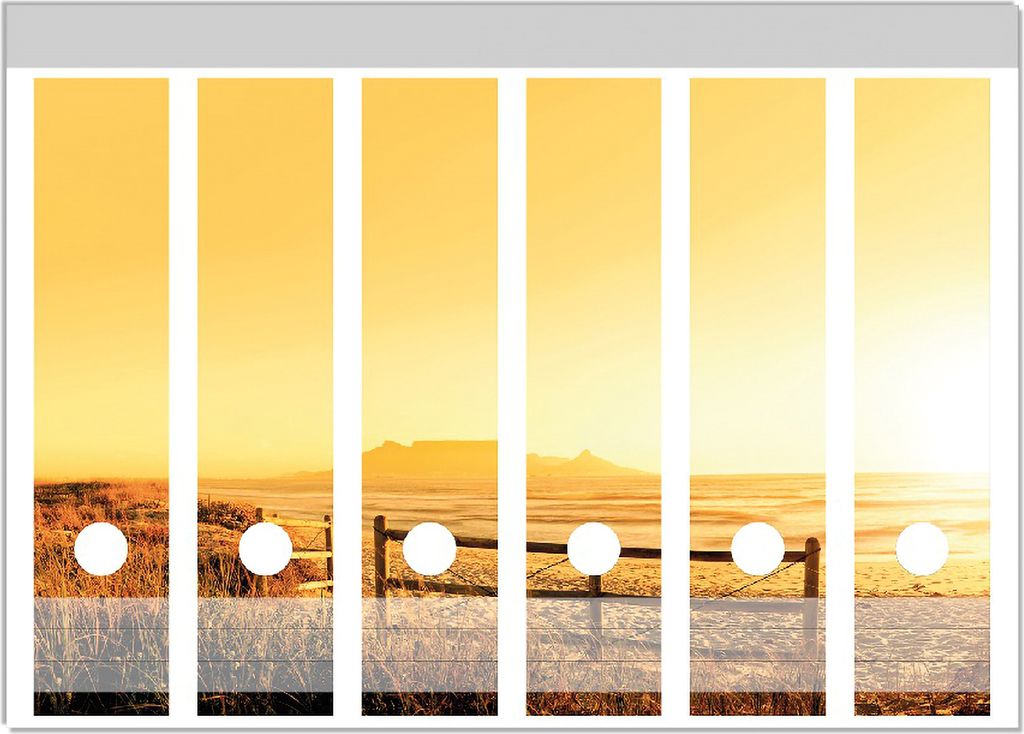 Wallario Ordnerrücken Sticker, selbstklebend für breite Ordner, 6 Stück, Motiv Strand in Südafrika I - Himmel in orange