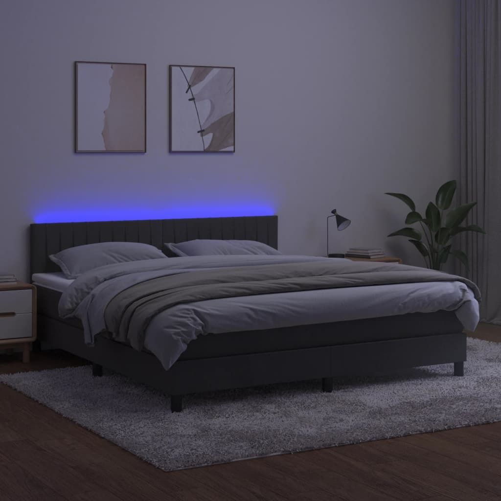 Maison Exclusive - Boxspringbett mit Matratze & LED Dunkelgrau 160x200 cm Samt