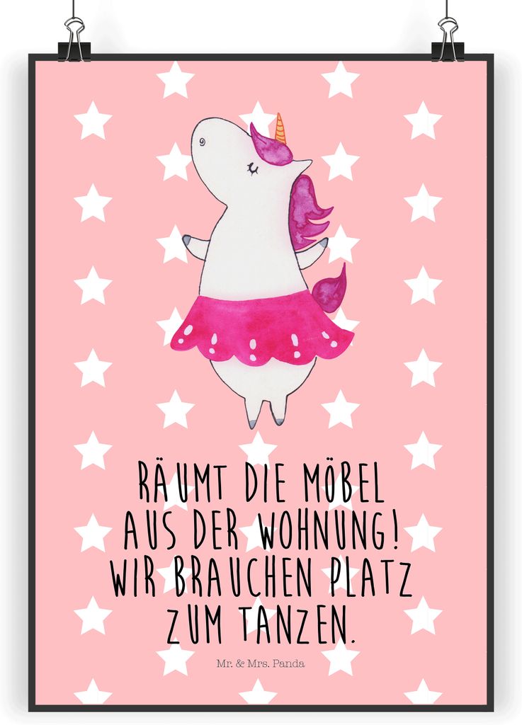 Mr. & Mrs. Panda Bild Einhorn Ballerina DIN A4 - Rot Pastell - Geschenk, kunstdruck poster, wanddeko, drucke, Unicorn, Wandbild, Einhörner, Plakat...