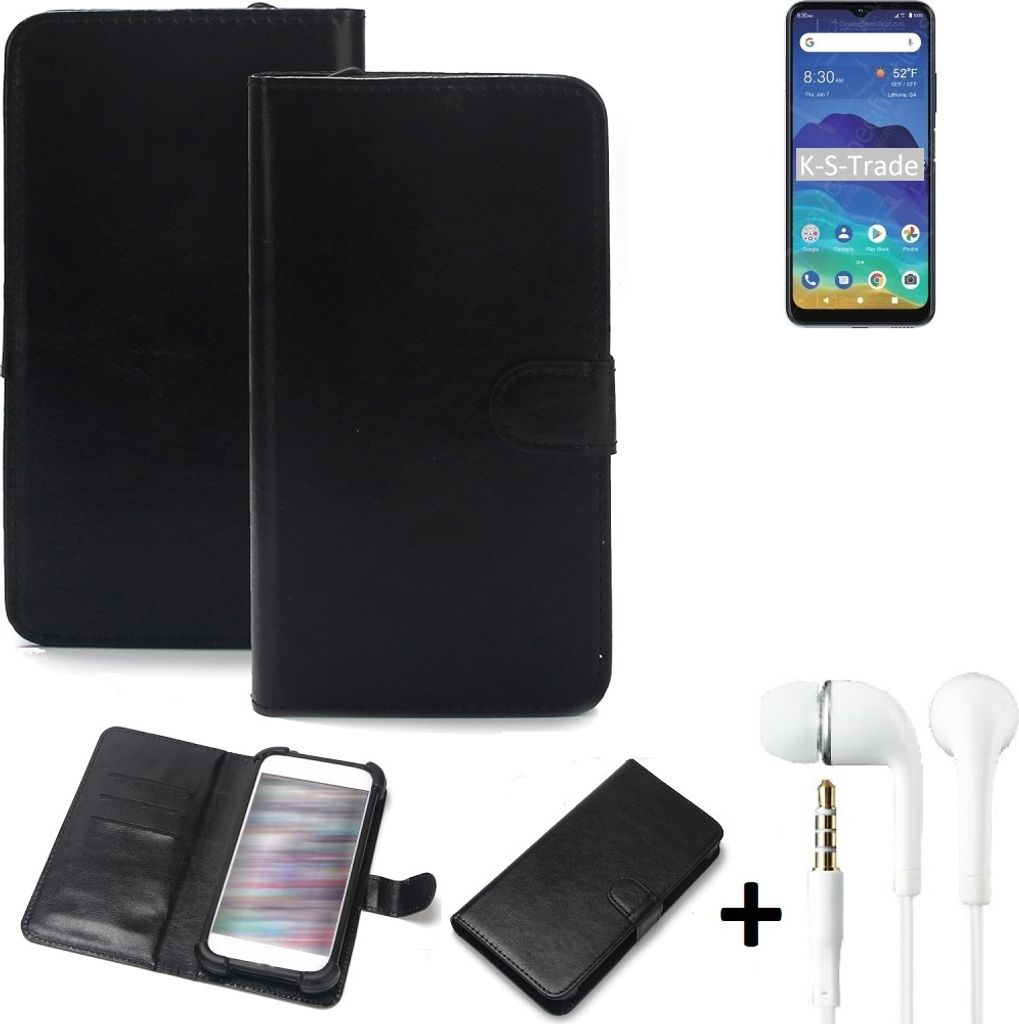 K-S-Trade Wallet Case Handyhülle kompatibel mit ZTE Blade 11 Prime Schutzhülle Flip cover Flipstyle Tasche Hülle Flipcover Slim Bumper schwarz + in