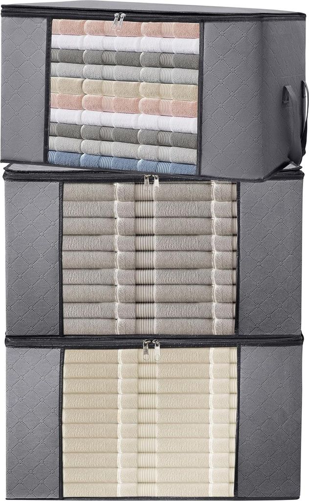 Aufbewahrungstasche (90 L 3 er) aus 150 GSM atmungsaktiver Vliesstoff extra dick fš¹r die Aufbewahrung Kleidung. Aufbewahrungstasche fš¹r Bettd...