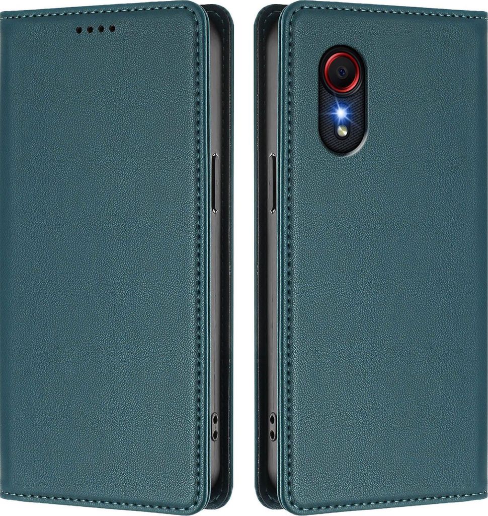 Handyhülle für Samsung Galaxy Xcover5, Kunstleder Klapphülle Stoßfeste Magnetische Hülle mit Ständer Grün