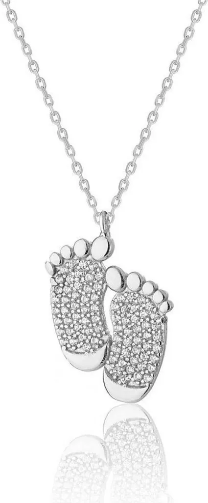 Collier en Argent 925 Petits Pieds de Bébé avec Zirconium Brillant