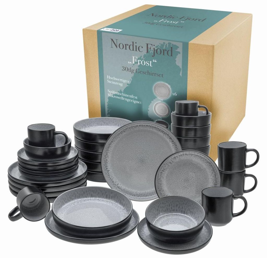 CreaTable Nordic Fjord Frost Kombiservice 30-tlg Steinzeug Produktbild 