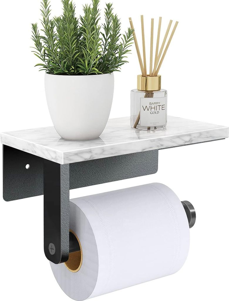 Toilettenpapierhalter aus Marmor mit Ablage, 304 Edelstahl, mit Schraube zur Wandmontage, Taschentuchrollenhalter für Badezimmer, Waschraum, Matts...
