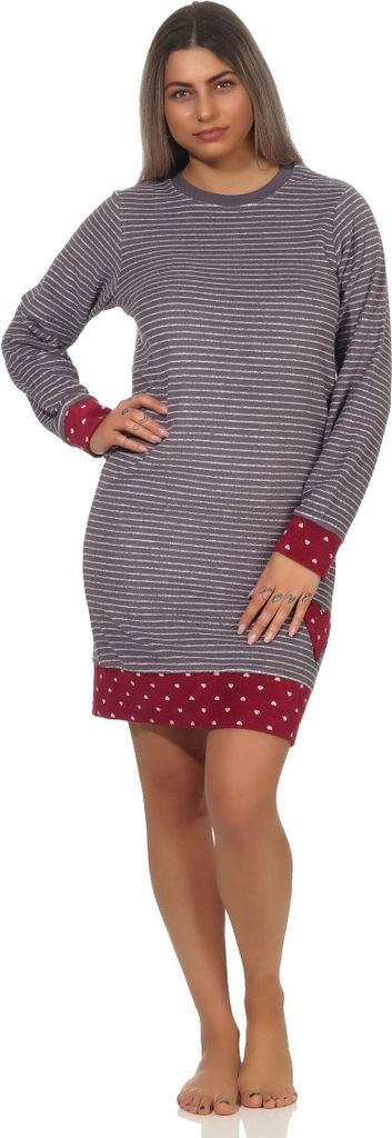 Damen Frottee Nachthemd mit Bündchen in Tupfen - Optik - auch in Übergrössen - 202 213 200 ; Ringel rot , 56