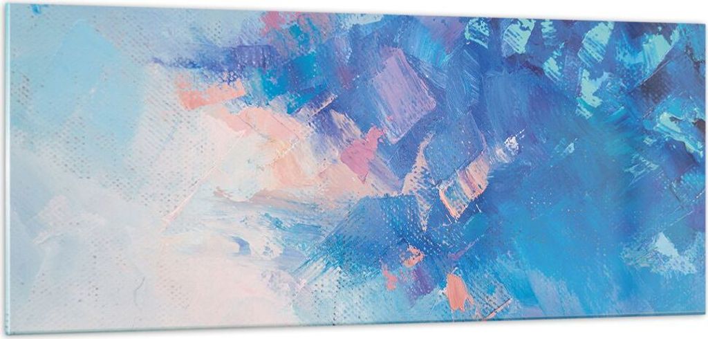 Bilder auf glas - Einteilig - Abstraktion blau gemalt - 100x40cm - Glasbilder - Wandbilder - Bilder - zum Aufhängen bereit - Wanddekoration aus Gl...
