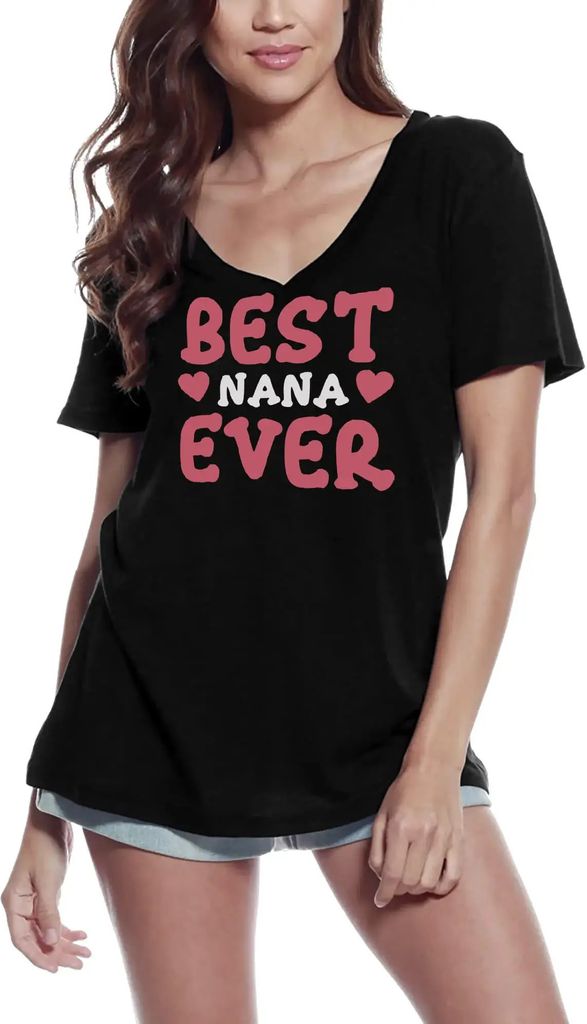 Damen Grafik T-Shirt V-Ausschnitt Beste Oma aller Zeiten - Herz – Best Nana Ever - Heart – Öko-Verantwortlich Vintage Jahrgang Kurzarm Lustige...