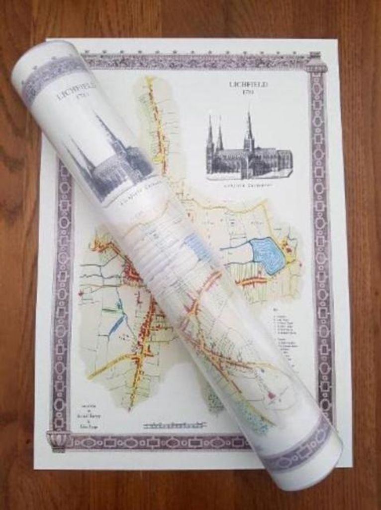 Lichfield 1781 - Old Map Supplied Rolled in a Clear Two Part Screw Presentation Tube - Print Size 45cm x 32cm