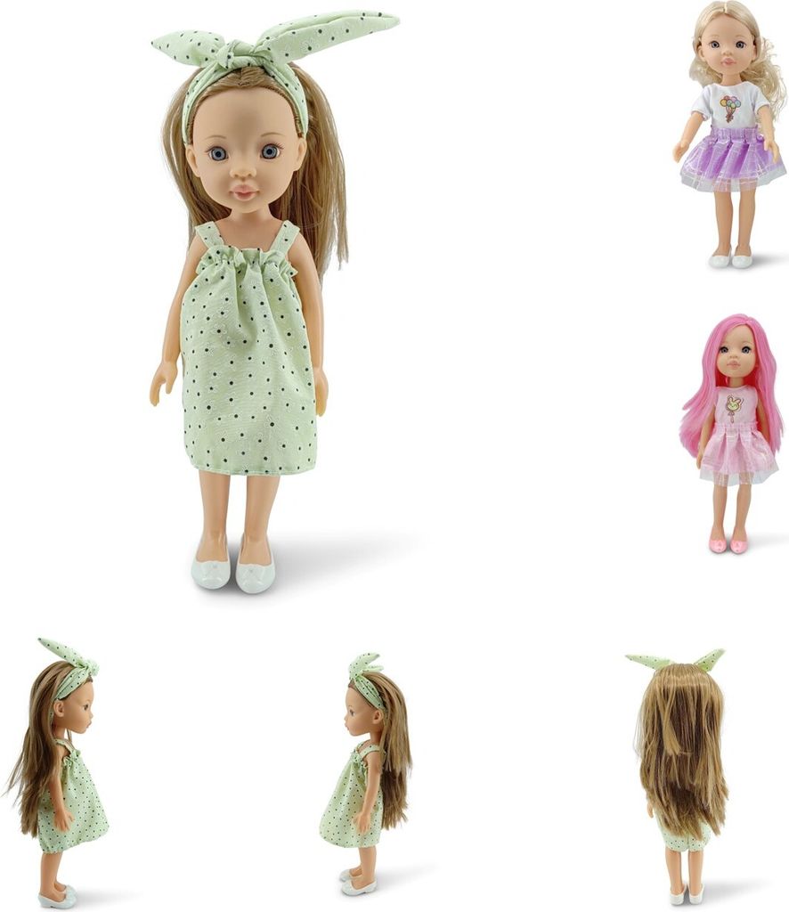 Moni Kinderpuppe 33 cm Pretty Doll Kleidung Haare Schuhe beweglich ab 3 Jahren grün