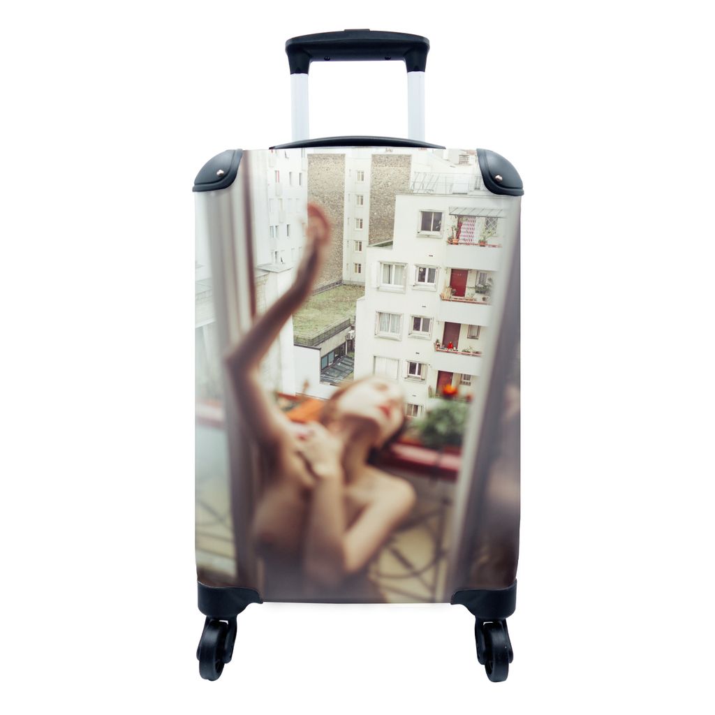 MuchoWow Koffer Handgepäck Trolley Rollkoffer Kleine Reisekoffer mit 4 Rollen - Abstraktes Porträt einer rothaarigen Frau - Cabin Size < 55x40x...
