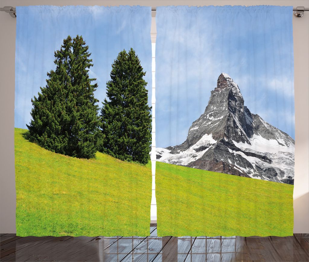 ABAKUHAUS Natur Rustikaler Gardine, Friedlicher Sommertag, Schlafzimmer Kräuselband Vorhang mit Schlaufen und Haken, 280 x 245 cm, Grün blau