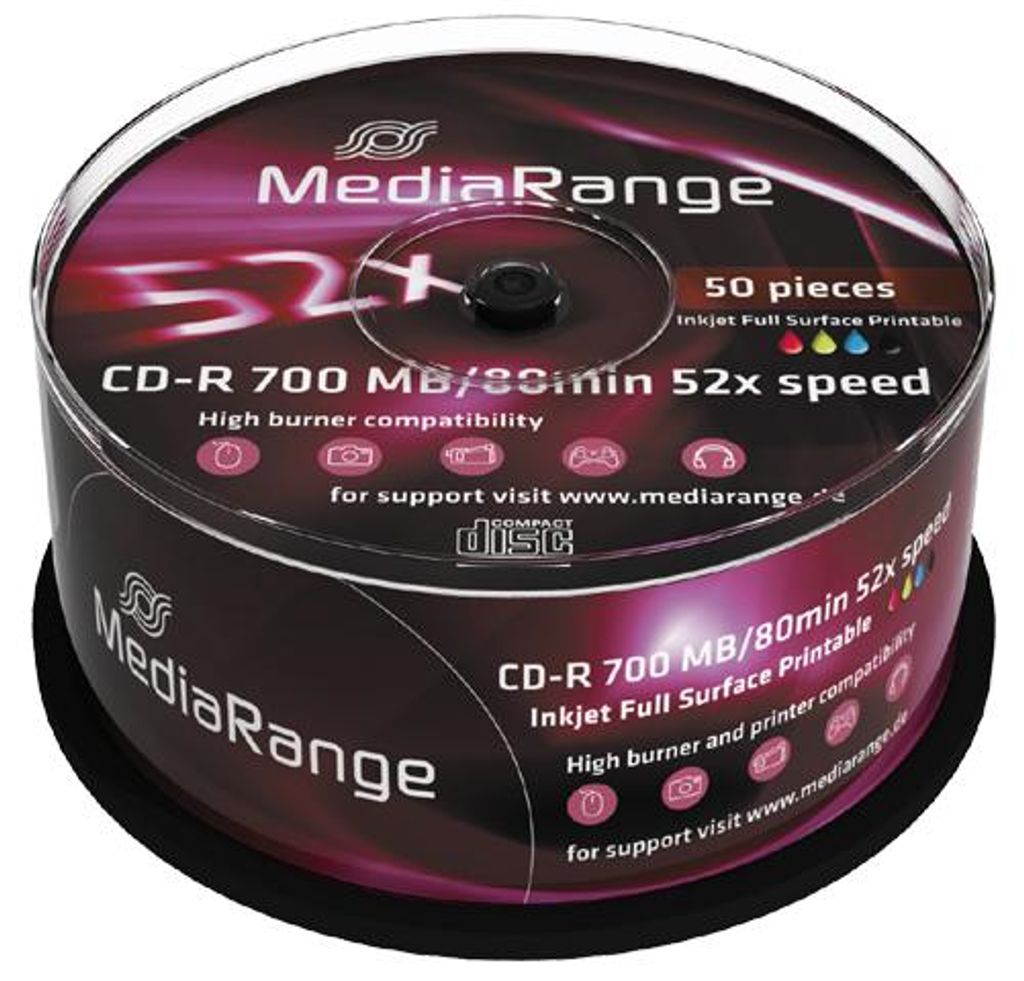 MediaRange CD-R 700 MB, CD-Rohlinge, (52fach, 50 Stück, Produktbild 