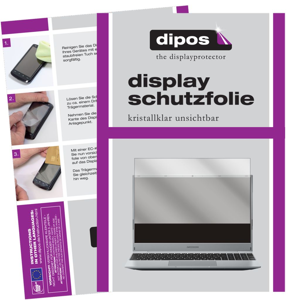 2x Schutzfolie für Medion Akoya E15408 klar Displayschutzfolie Folie Display Schutz dipos