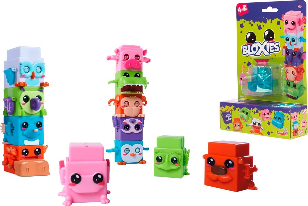 Simba 105952627 - Bloxies Figur (4 Stck.) - Tier-Bausteine zum Stapeln und Sammeln mit Bewegungseffekt, Spielzeug für Kinder ab 3 Jahre, Auswahl p...