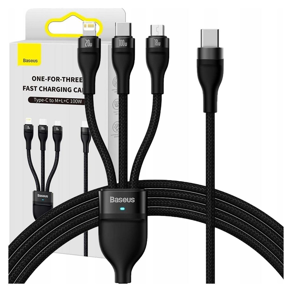 Cavo Usb 3W1 Baseus Flash Serie 2, Usb-C + Micro Usb + Immagine del prodotto 