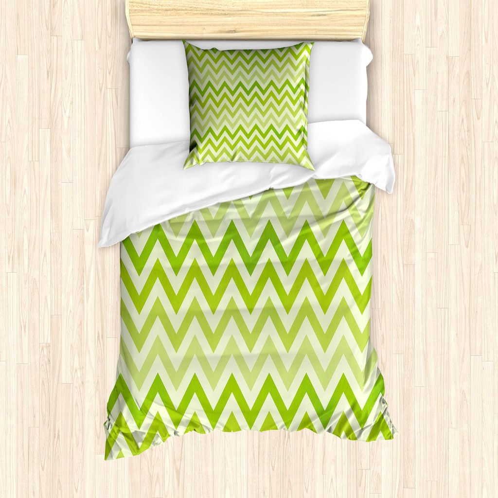 ABAKUHAUS Lime Green Bettbezug Set, Chevron-traditionelles Zickzack-Muster mit symmetrischen Linien Stammes- modernes Muster, 135 x 200 cm + 80 x 8...
