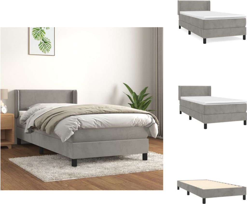 vidaXL Boxspringbett mit Matratze Hellgrau 90x200 cm Samt - Betten & Bettgestelle