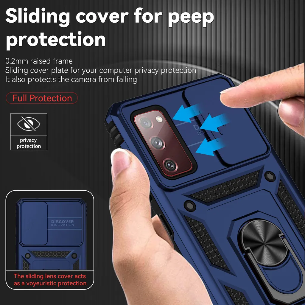 Cover Samsung S20 FE Rugged Blu: Supporto Auto e Privacy Camera - 2