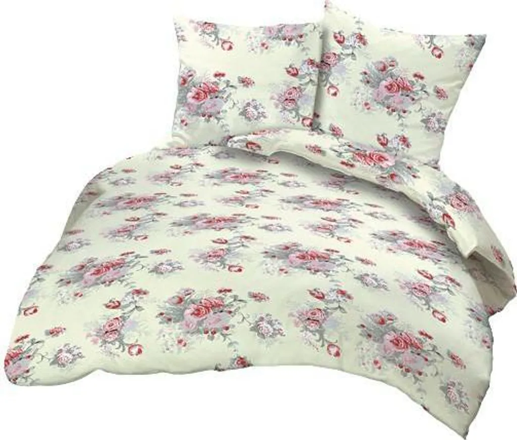 Housse de couette KARO 200x220 coton lin 124/1 crème rose rouge