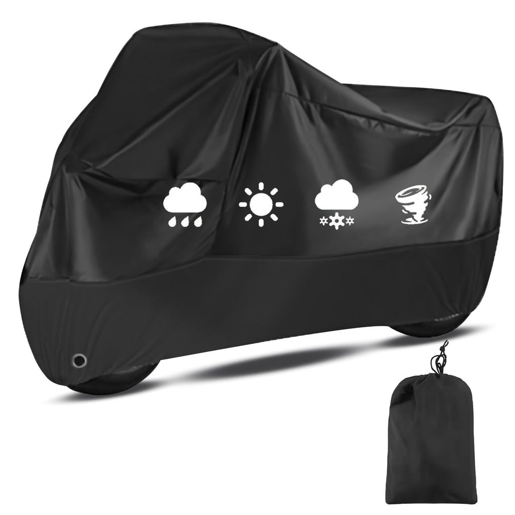 Motorradabdeckung, 210D wasserdicht und UV-beständig, Motorradgaragenabdeckung, winterfeste Motorradabdeckung für den Außenbereich, Motorradabde...