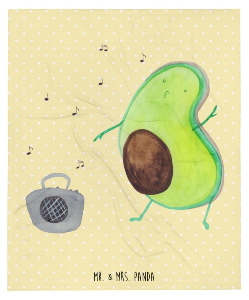 Mr. & Mrs. Panda Sofadecke Avocado Tanzen - Gelb Pastell - Geschenk, Party, Gesund, Flauschige Decke, Tagesdecke, Musik, Singen, Kuscheldecke, Feie...