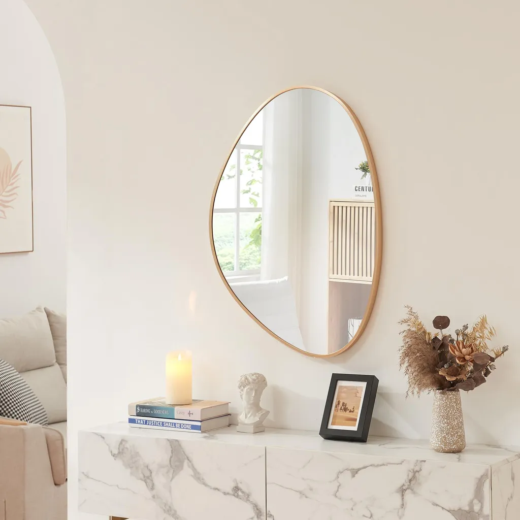 Miroir mural Lardkapihond en forme de goutte 75 x 53 cm cadre doré chic