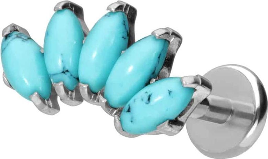 Ohrpiercing, Nasenpiercing Titan Labret mit Push Fit BOGEN + SYNTHETISCHE TÜRKISE Silber Stablänge: 5mm | Stabstärke: 1mm